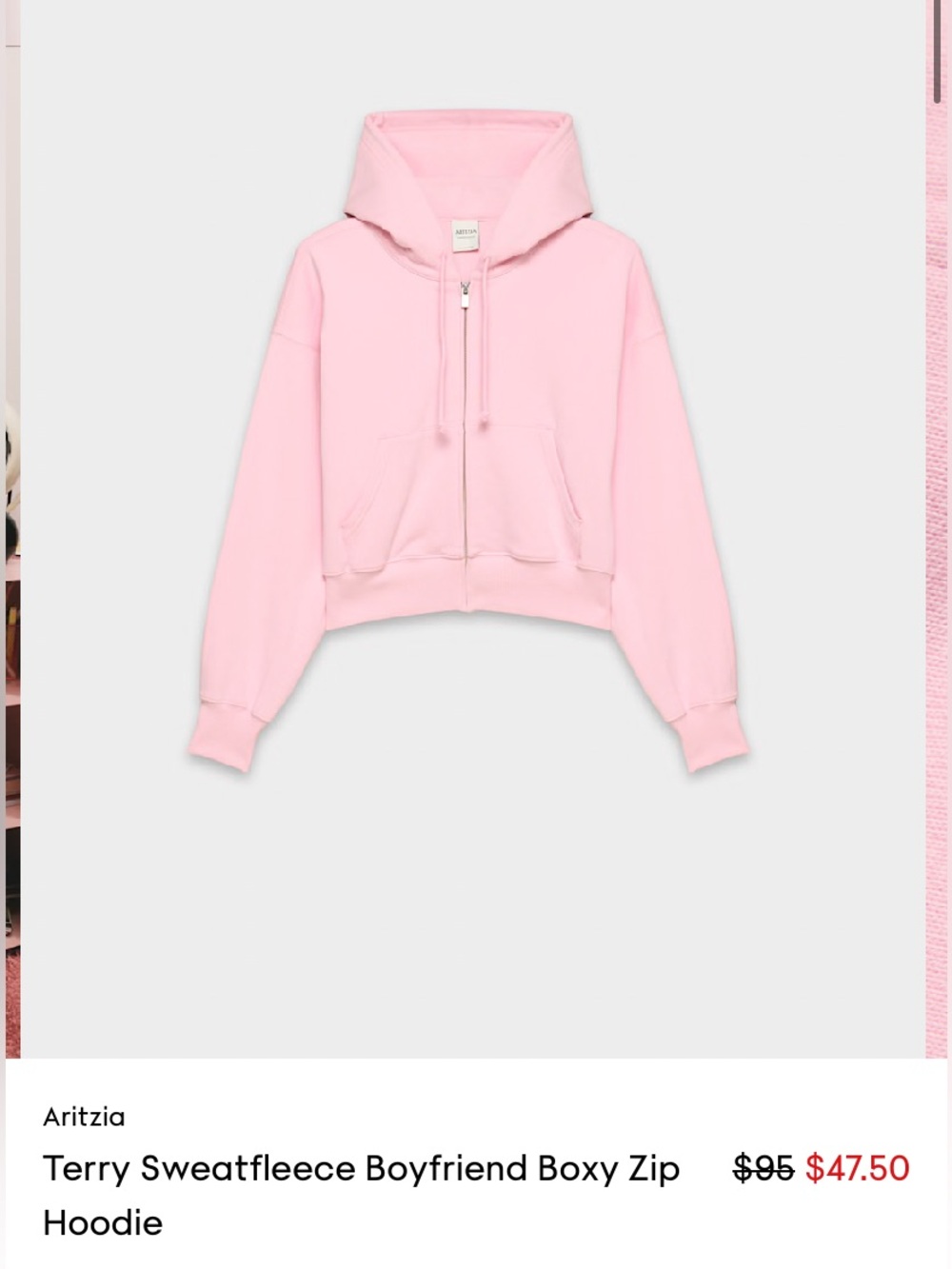 Aritzia Terry Fleece Boyfriend Boxy Hoodie Milkshake Pink (2XS)